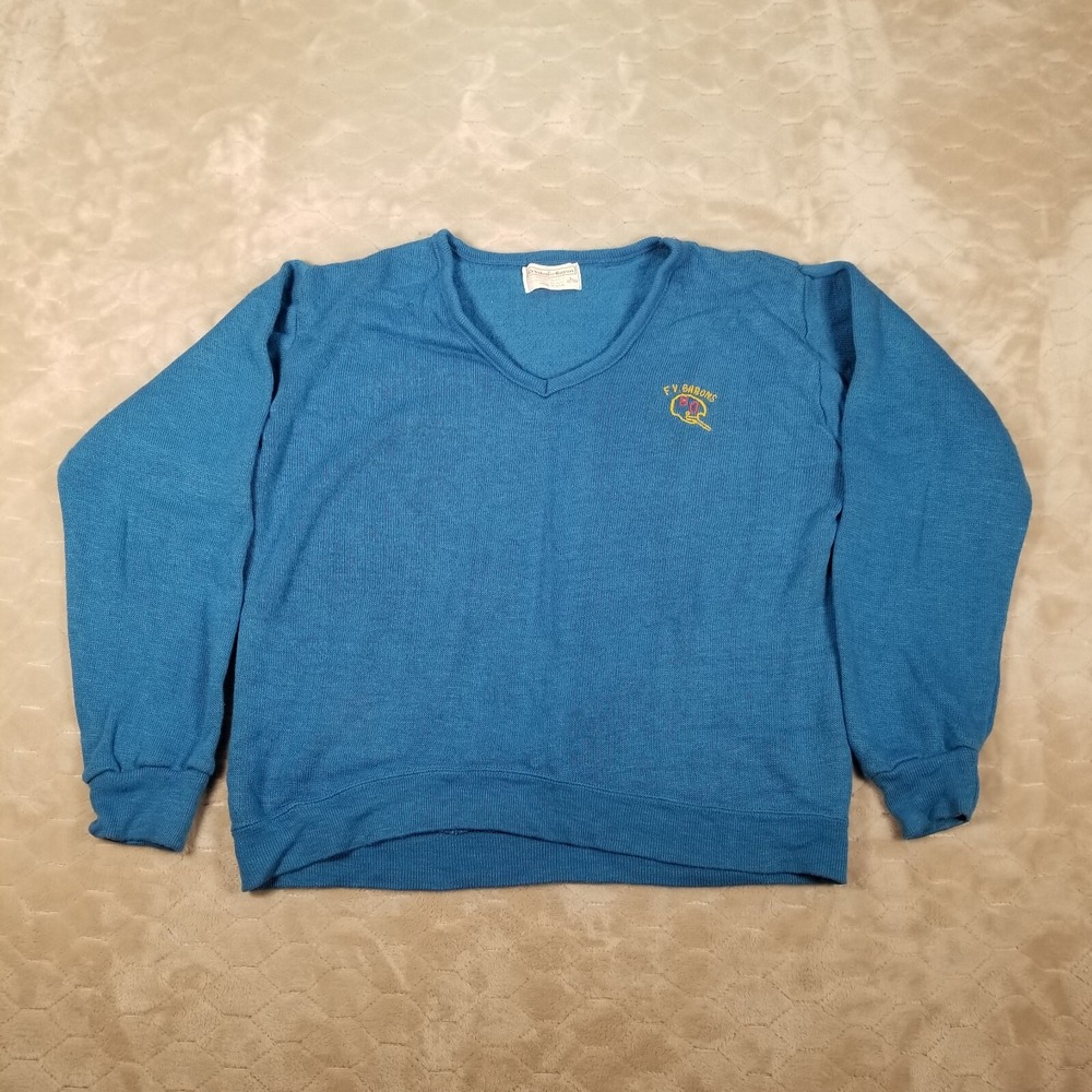 VTG 60s/70s Creslan Rayon V-Neck Sweater USA Made Sz‎ Lg Embroidered